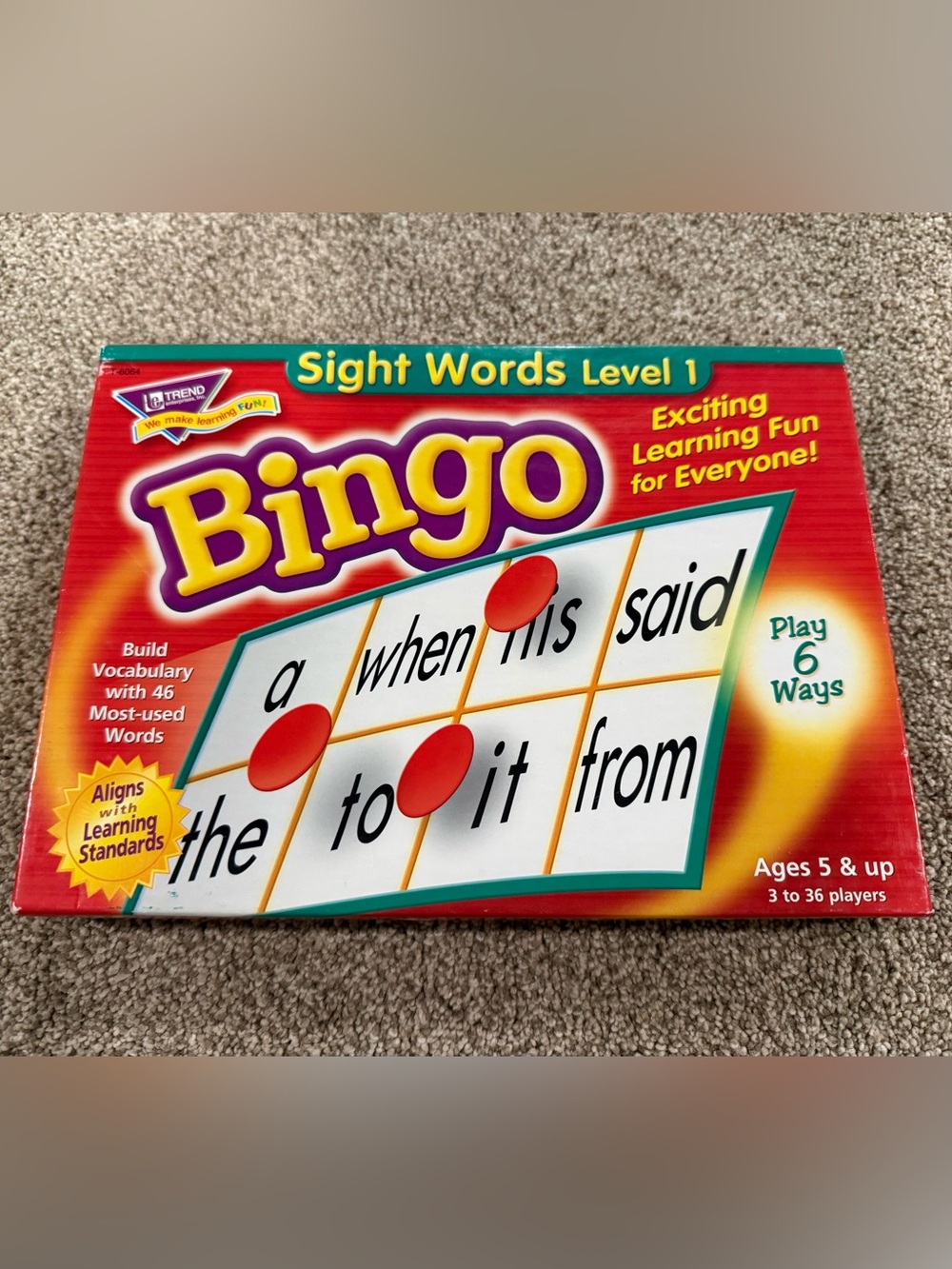 Bingo Game Sight Words Level 1